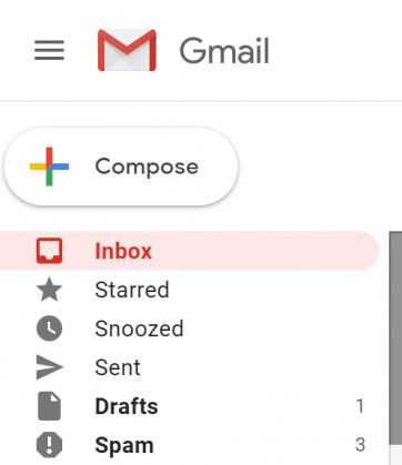 Gmail inbox sidebar with Spam option visible